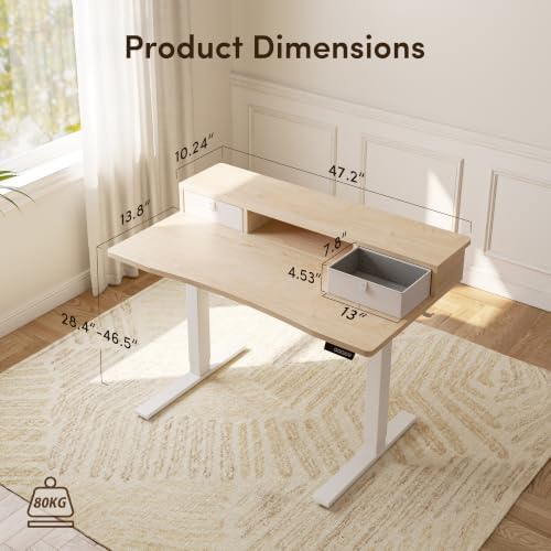 CubiCubi 48 x 24 Inch Electric Standing Desk with 2 Drawers, Maple