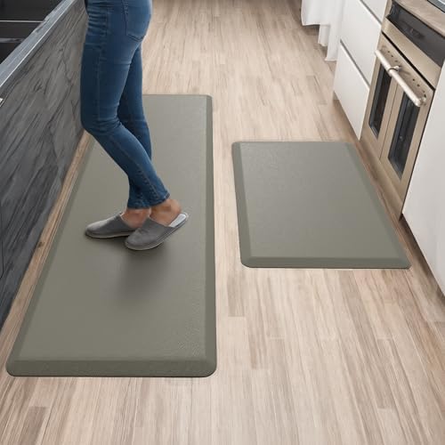 Anti Fatigue Kitchen Mats for Floor | Padded Kitchen Rugs | Non Slip, Cushioned Standing Desk Mat | Waterproof Floor Mat | 17.3" x 28" x 0.47" & 17.3" x 59" x 0.47", Grey, 2-Pack | More Décor