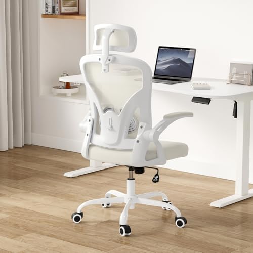 Mesh Home Office Desk Chair with Flip-Up Arms, Headrest and Lumbar Support