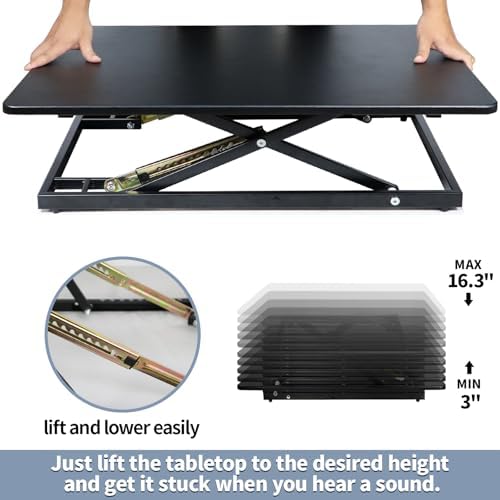 32in Desk Riser for Standing or Sitting, Large Standing Desk Converter, Height Adjustable Sit Stand Desk Converter, Fully Assembled Monitor Laptop Riser Workstation for Home Office, Black