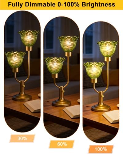 Lightdot Green Bedroom Lamps Set of 2 Flower Glass Table Lamp Dimmable