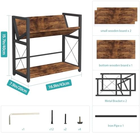 ELITEROO Desktop Bookshelf, 2 Tier Desk Shelf Organizer, Wooden Tabletop Bookcase, Small Desk Top Book Rack for Office, Home, Bedroom, Small Space Storage and Display, Rustic Brown