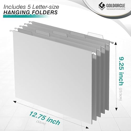 Letter-Size Hanging File Organizer (Silver, with 5 Grey Folders)
