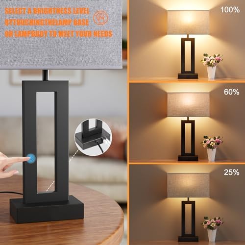 Seealle Nightstand Table Lamps for Bedrooms Set of 2 - Touch Bedside Lamp with USB C+A, 3 Way Dimmable Living Room End Tables 2, Modern Night Stand Bed Side Guest Room(Grey) B. Grey