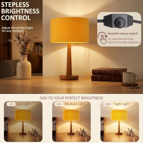 18.5" Modern Dimmable Walnut Wood Table Lamp with Velvet Shade, Orange