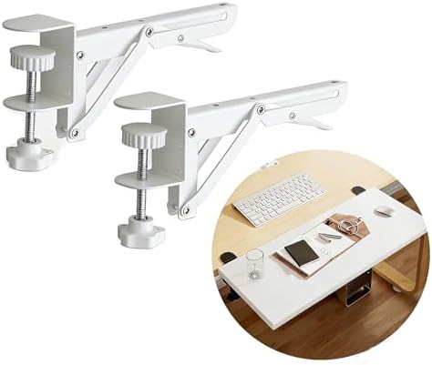 Under Desk Keyboard Tray Support Bracket Adjustable Desktop Extension Board Stand Clamp-on Keyboard Holder Arm Rest Tray Extension Plate Support Rack for Desk, NO Board/Tray, 1 Set (Style01-White)
