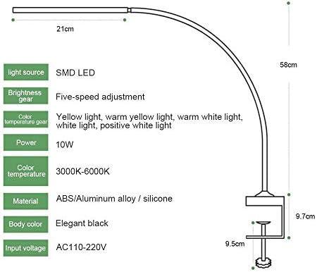 HEHUANG Eye-protected Clip Office Led Table Lamp Large Area Lighting For Bedroom 5-Level Brightness&Color