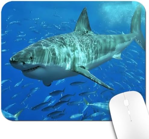 9.5x7.9 Inch Office/Gaming Mouse Pad, Great White Shark Dominating a School of Fish in The Blue Ocean Cute Anti-Slip Mat for Desk