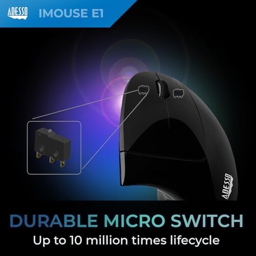 Adesso Wired Vertical Ergonomic Illuminated Optical USB Mouse, Black