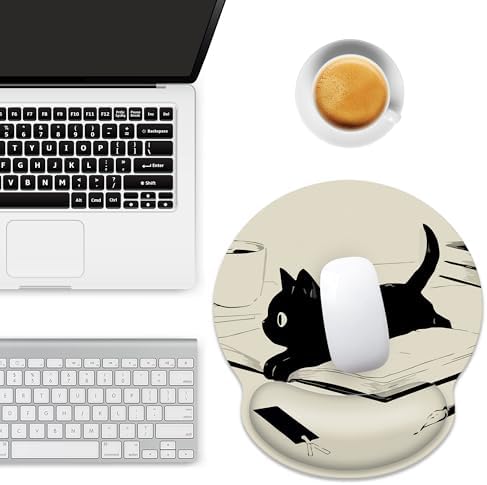 Kawaii Anime Black Cat Ergonomic Mouse Pad with Wrist Rest for Desk Work