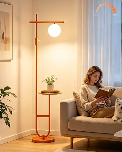 Lightdot Orange Floor Lamp with Table, 66IN Dimmable Corner Reading Lamp