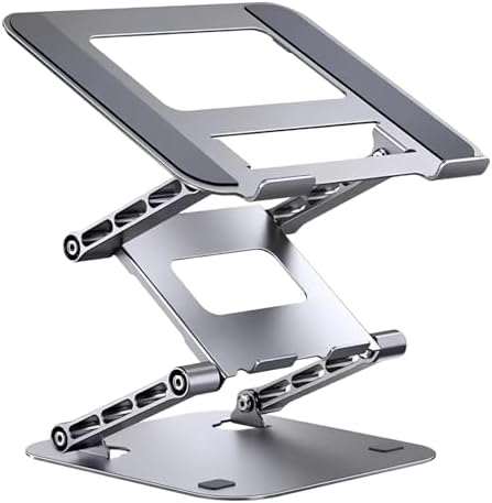 3-Tier Height-Adjustable Laptop Stand, All-Metal Dual-Bar Anti-Slip Heat-Dissipating Notebook Stand for MacBook Pro/Air (10-17"), Tablet, Gaming, Office, Home, Drawing - Silver