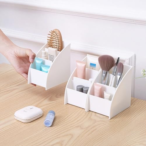 Desk Organizer with Tiered Compartments - No Lid Pencil Holder for Office Supplies Remote Control & Pen Storage Workspace Organizer for Women, College Dorm Room, Desktop (11.7x8.8x13cm)