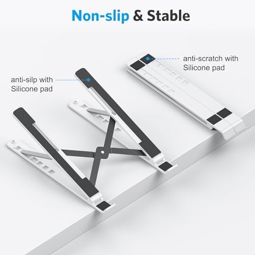 OMOTON Laptop Stand, Laptop Stand for Desk Ergonomic 7-Levels Angles Adjustable Computer Stand, Portable ABS Laptop Riser Holder Compatible with All Laptops and iPad（10-15.6", White