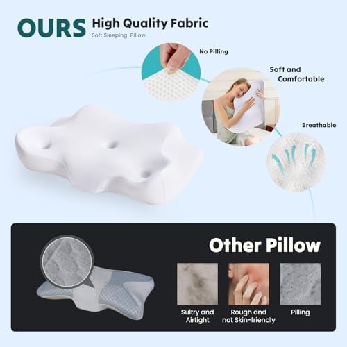 Sweetcrispy Cervical Neck Pillow for Neck Pain Relief, Ergonomic Contour Memory Foam Pillow for Side Back & Stomach Sleepers with Cooling Breathable Cover