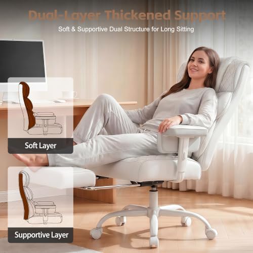 Vonesse Office Chair, Desk Chair with Soft Adjustable Armrests, Ergonomic High Back Gaming Chair with Lumbar Support, Executive Computer Chairs with Footrest (PU Leather,White)