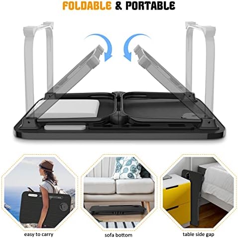 Fayquaze Laptop Bed Desk, Portable Foldable Laptop Bed Table with USB Charge Port Storage Drawer and Cup Holder, Lap Desk Notebook Stand Tray Table Serving Tray for Eating, Reading and Working