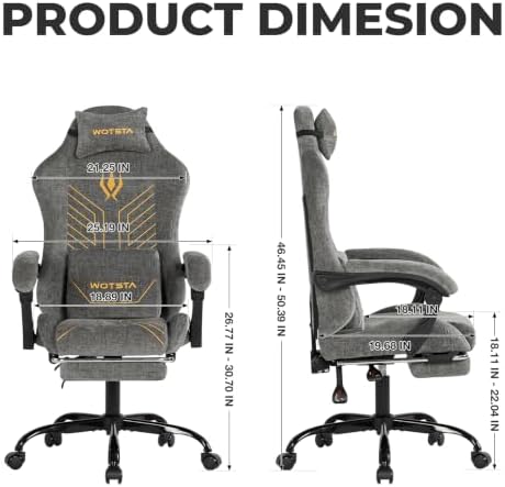 Gaming Chair Fabric with Footrest for Office and Home 300 LBS Grey