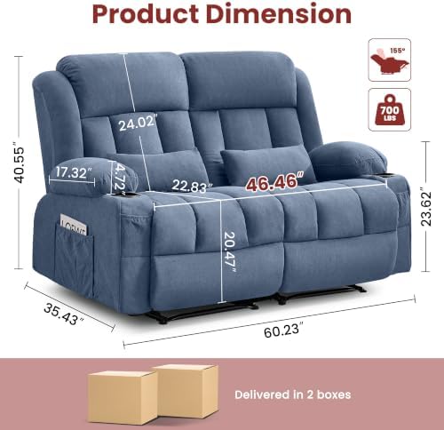 Reclining Loveseat Sofa for Living Room, Ergonomic Backrest with Cup Holders&Side Pockets