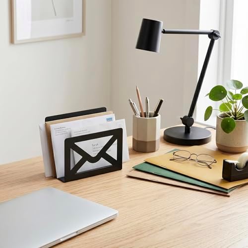 MyGift Black Metal Desktop Mail Organizer Letter Holder Envelope Design