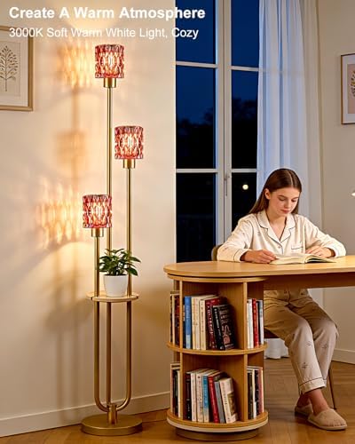 Lightdot Red Glass Floor Lamp with Table Farmhouse Modern Gold Floor Lamp