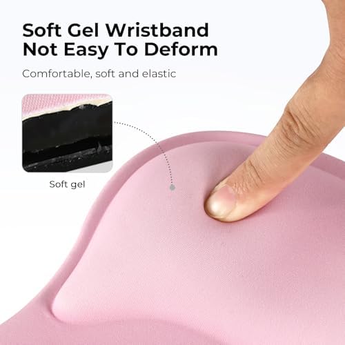EooCoo Pink Mouse Pad with Gel Wrist Rest, Ergonomic Cute Mousepad