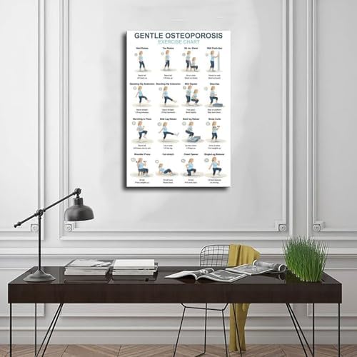 Osteoporosis Exercise Chart for Seniors Gentle Low Impact Seated Standing Workout Bone Health Routine Canvas Poster Bedroom Decor Room Decor Frame 20x30inch