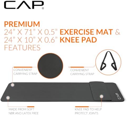 CAP Barbell 1/2-Inch High Density Exercise Yoga Mat with Strap | Multiple Options