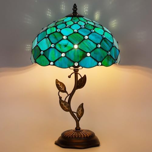Tiffany Style Blue Green Stained Glass Table Lamp