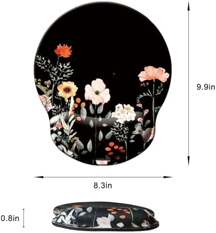 Mouse Pad with Wrist Support, Ergonomic Mouse Pad with Memory Foam Wrist Rest Cushion, Non-Slip Rubber Base Gaming Mice Pad for Home Office Computer Laptop, Flower Black