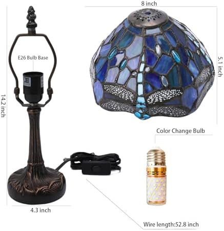 Tiffany Lamp Sea Blue Dragonfly Stained Glass Bedside Small Table Lamp
