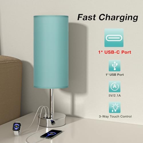 Teal Touch Table Lamp for Bedroom - Bedside Desk Lamp for College Dorm