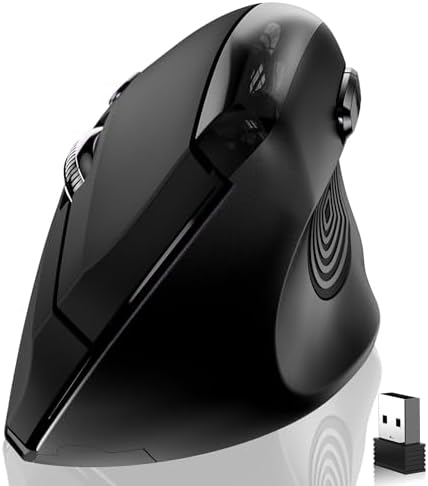 memzuoix Ergonomic Wireless Mouse, 2.4G Optical Cordless, 800/1200/1600 DPI, Vertical Computer Mouse for Laptop, Mac, PC, Desktop (Right Hand, Large) - Black