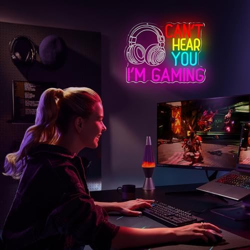 Gaming Neon Sign Can’t Hear You I’m Gaming Neon Lights for Men Dimmable Game Room LED Sign Light Up Gamer Sign for Boys Room Man Cave Birthday Neon Wall Decor Gifts for Teen
