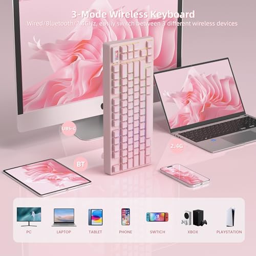 Womier 75% Pink Keyboard Wireless with Color Multimedia Screen