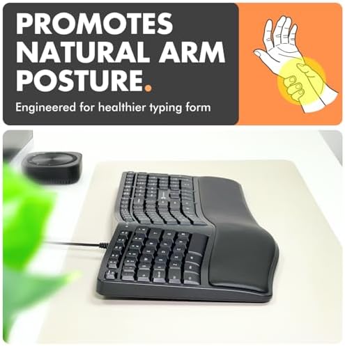 X9 Wired Ergonomic Keyboard with Cushioned Wrist Rest - Type Comfortably Longer - USB Wired Split Keyboard for Laptop, PC & Chrome Computer with 110 Ergo Keys & 5ft Cable