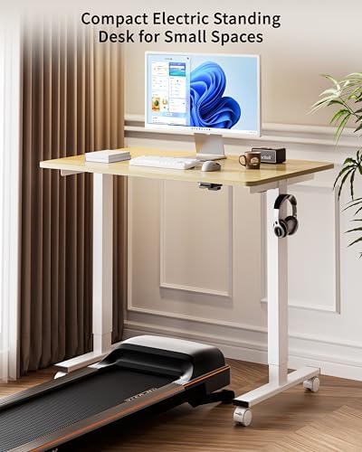 BIZUM 39.4" Small Electric Standing Desk Height Adjustable, Whole Piece Stand Up Computer Desk Work Study Writing Gaming Desks for Home Office Oak