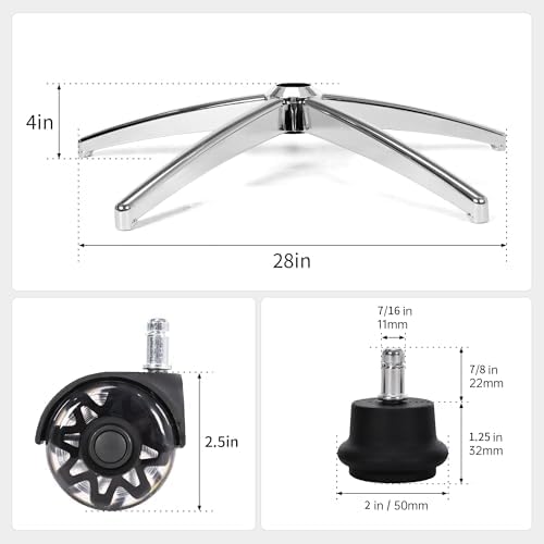 Office Gaming Chair Metal Base Replacement Part with 5 Wheels 5 Bell Glides
