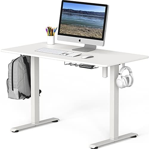 SHW 48-Inch Electric Height Adjustable Sit to Stand Desk, White