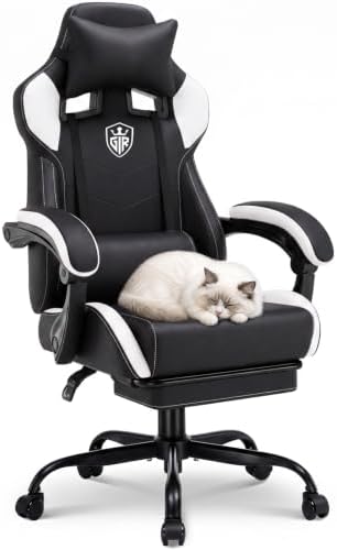 GTPLAYER Gaming Chair with Footrest, High Back Computer Chairs for Adults with Linkage Armrest Lumbar Support Heavy Duty 350lbs Ergonomic Swivel PC Game Chair for Office, White