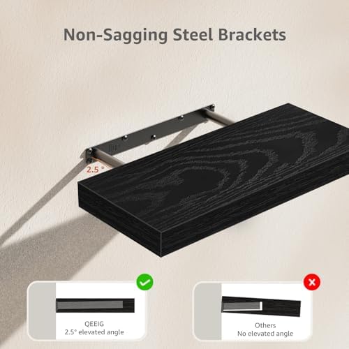 QEEIG Bathroom Floating Shelves for Wall (Black, Set of 2, 15.7")