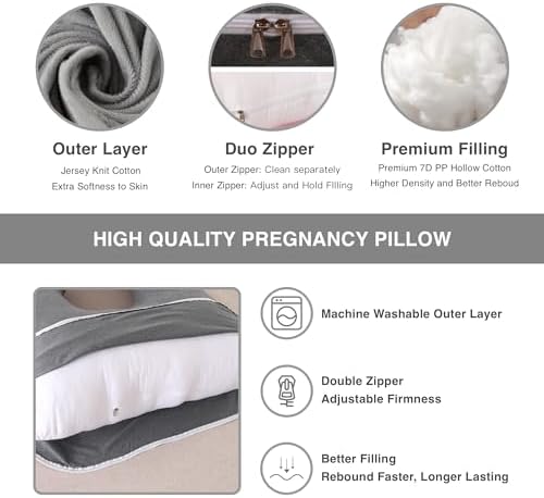 ALLOPERA Pregnancy Pillow, Full Body Maternity Pillow 57 inch, with Removable Washable Cover - Support for Legs, Back, Neck, Shoulder, HIPS, Belly for Pregnent Women, Jersey Knit Cotton (Dark Grey)