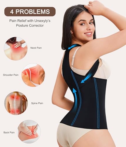 URSEXYLY Back Brace Posture Corrector for Women Adjustable Full Back Support Shoulder Straightener Upper and Lower Back Pain Relief(Black,XL)