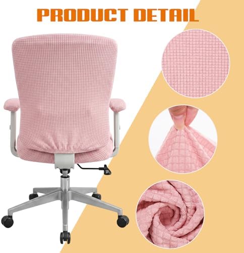 4 Pcs Office Chair Covers Set Pale Pink Computer Stretch Elastic Slipcover Universal Protective Stretchable Chair Seat Covers Desk Armrest Slipcovers Pads for Office Home Cushion Backrest Rotating