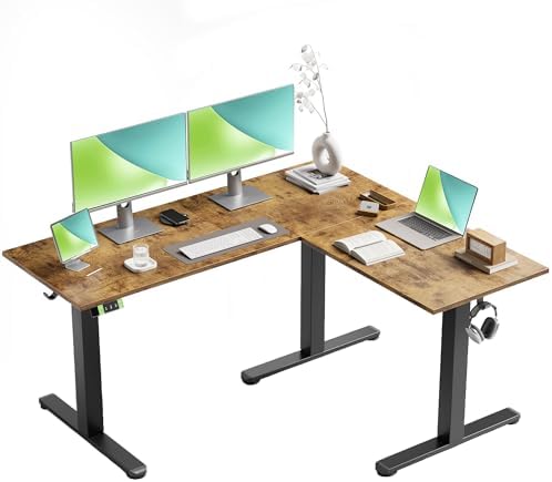 Claiks 59''*51.2'' L Shaped Standing Desk Adjustable Height, Rustic Brown