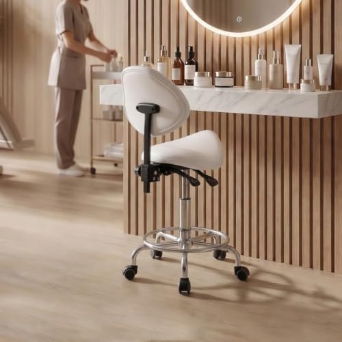 Saddle Stool Chair with Backrest, Adjustable Tilt Rolling Desk Chair