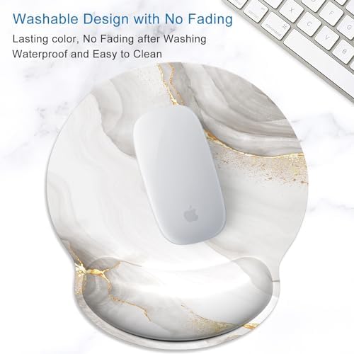 ITNRSIIET Ergonomic Mouse Pad with Wrist Support Wrist Rest Smooth Surface Non-Slip Rubber Base Comfortable Office Supplies Pain Relief, 9.8 x 9.1 inches, White marbling