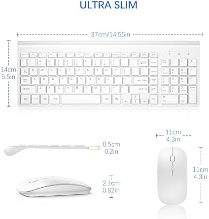 Wireless Keyboard and Mouse Ultra Slim Combo, TopMate - Matte White