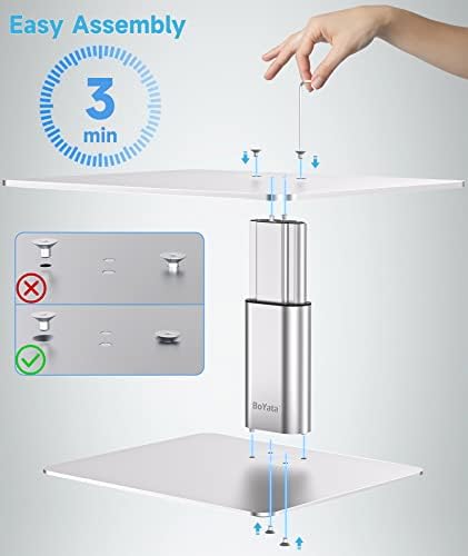 BoYata Monitor Stand, Adjustable Height Metal Desktop Riser, Silver