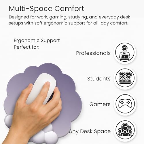 THONIV - Cloud Wrist Rest for Keyboard and Mouse, Soft Memory Foam Support with Non-Slip Base, Cute Cloud Design for Typing, Gaming, Office, Bonus Coaster Included for Desk Aesthetic (Purple Gradient)